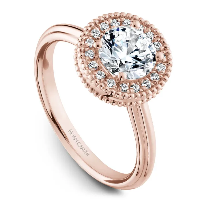 International Diamond Center Rings Noam Carver Rose Gold Engagement Ring Setting with Diamond Halo and Milgrain 011 CTW International Diamond Center Rings Noam Carver Rose Gold Engagement Ring Setting with Diamond Halo and Milgrain 011 CTW