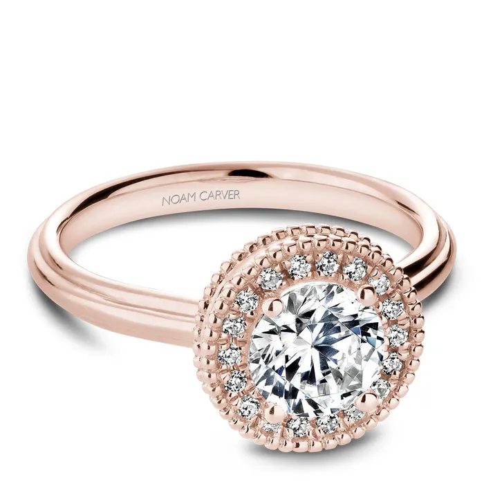 International Diamond Center Rings Noam Carver Rose Gold Engagement Ring Setting with Diamond Halo and Milgrain 011 CTW