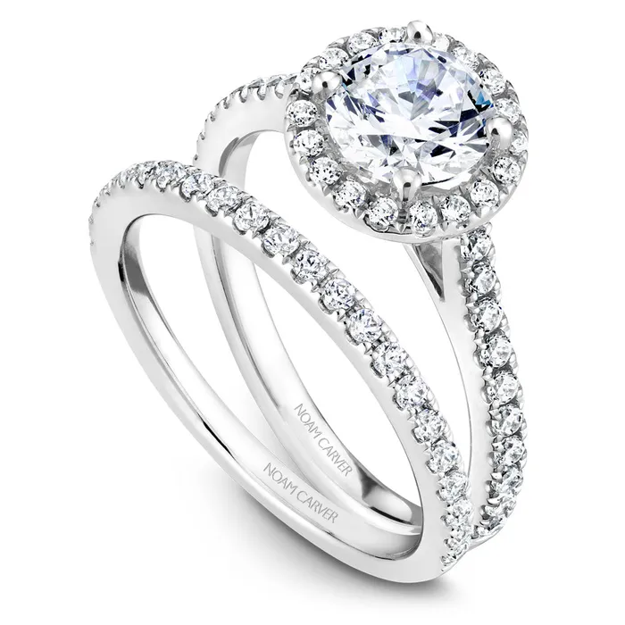 International Diamond Center Rings Noam Carver White Gold Diamond Engagement Ring Setting with Halo 039 CTW