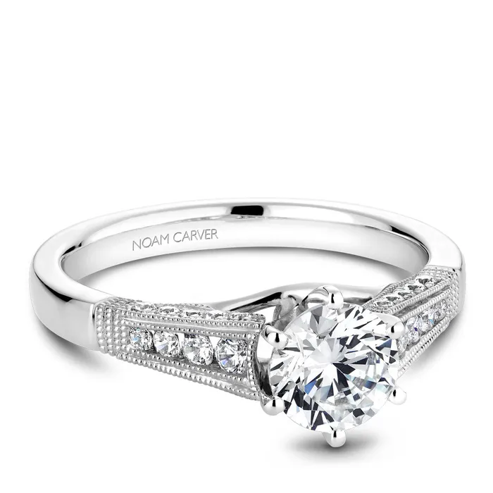 International Diamond Center Rings Noam Carver White Gold Vintage Diamond Engagement Ring Setting 032 CTW