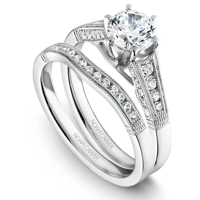 International Diamond Center Rings Noam Carver White Gold Vintage Diamond Engagement Ring Setting 032 CTW