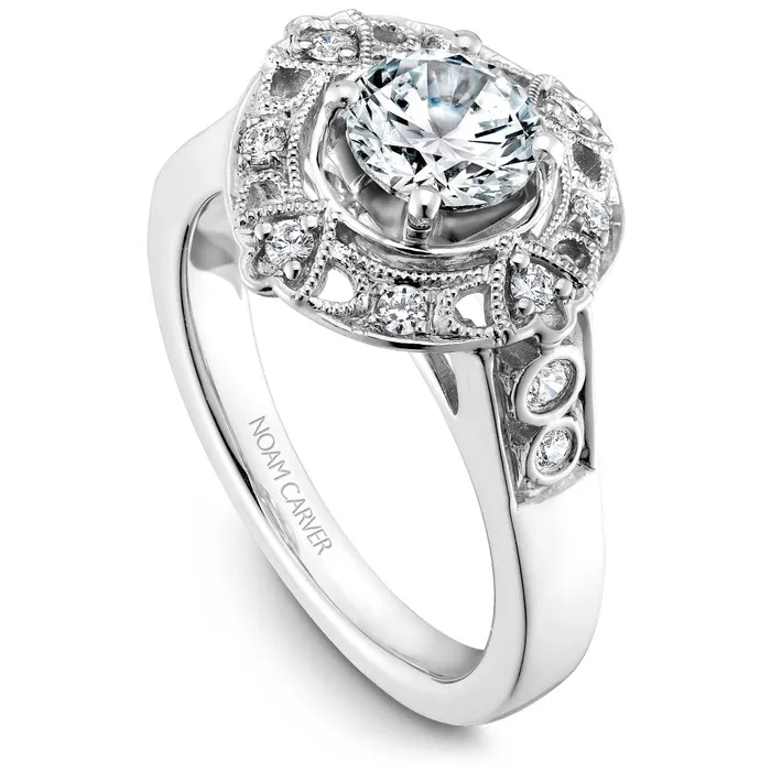 International Diamond Center Rings Noam Carver White Gold Vintage Diamond Engagement Ring Setting with Milgrain Accented Halo 019 CTW International Diamond Center Rings Noam Carver White Gold Vintage Diamond Engagement Ring Setting with Milgrain Accented Halo 019 CTW