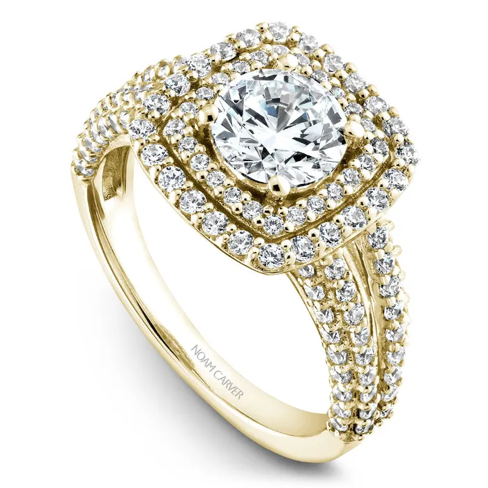 International Diamond Center Rings Noam Carver Yellow Gold 4Row Split Shank Diamond Engagement Ring Setting with Double Halo 106 CTW International Diamond Center Rings Noam Carver Yellow Gold 4Row Split Shank Diamond Engagement Ring Setting with Double Halo 106 CTW