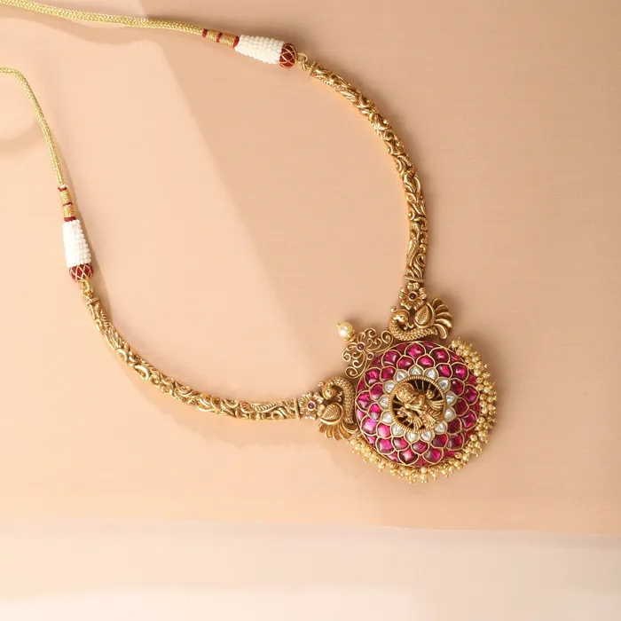 Kanha Antique Kempu Jadau Hasli Silver Necklace SILVER Necklaces