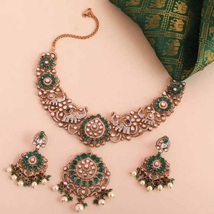 Kumbhi Moissanite Statement Silver Necklace Set SILVER Necklaces