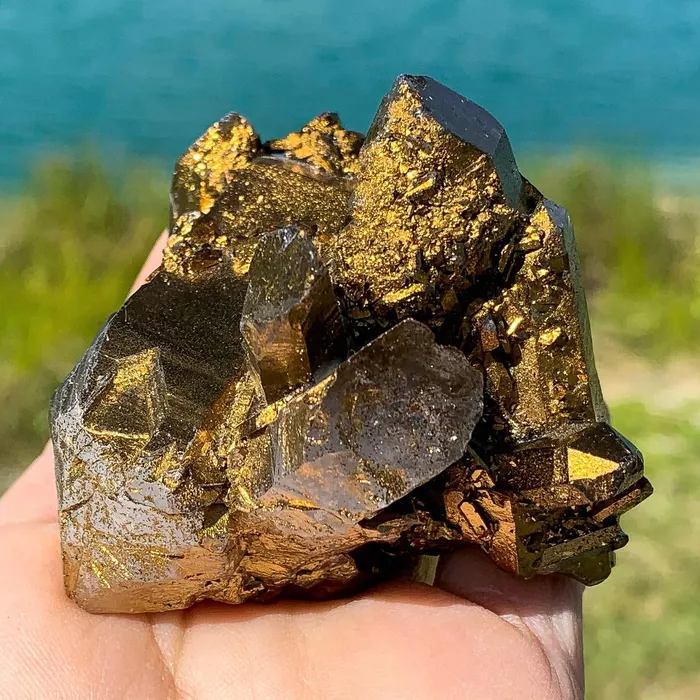 Magic Crystals Charm Necklaces Imperial Gold Aura Quartz Crystal Cluster 159 grams