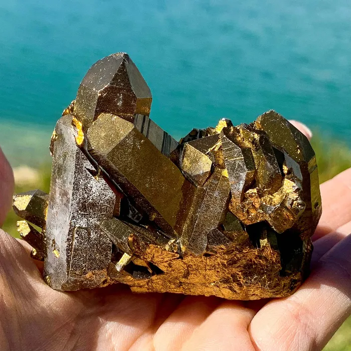 Magic Crystals Charm Necklaces Imperial Gold Aura Quartz Crystal Cluster 159 grams
