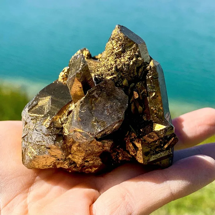 Magic Crystals Charm Necklaces Imperial Gold Aura Quartz Crystal Cluster 159 grams