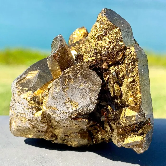 Magic Crystals Charm Necklaces Imperial Gold Aura Quartz Crystal Cluster 159 grams