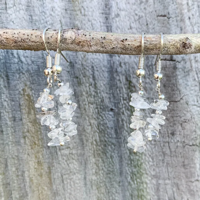 Magic Crystals Clear Quartz Dangle Raw Earrings Earrings