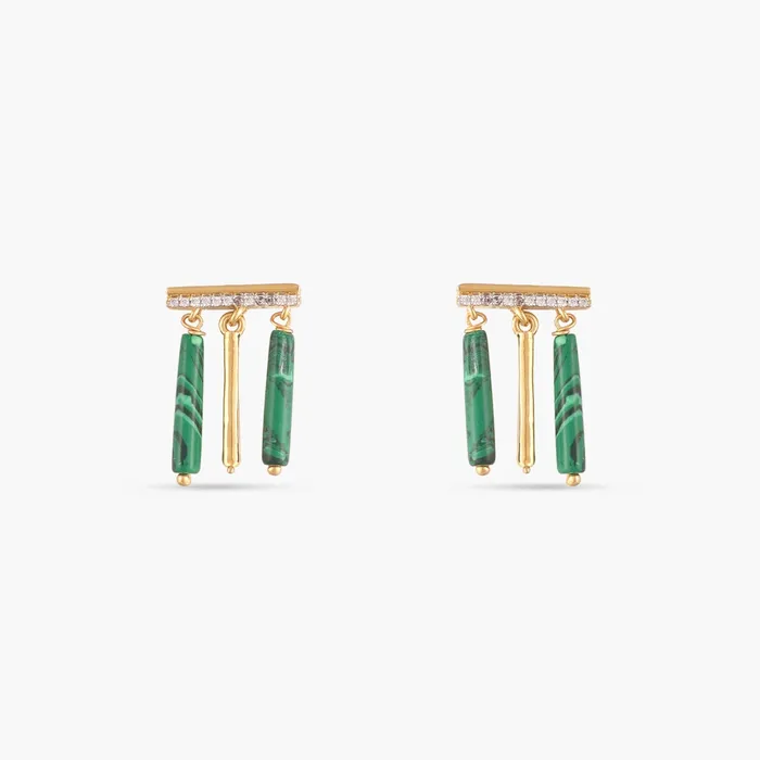 Malachite Simple Silver Drop Earrings SILVER Earrings