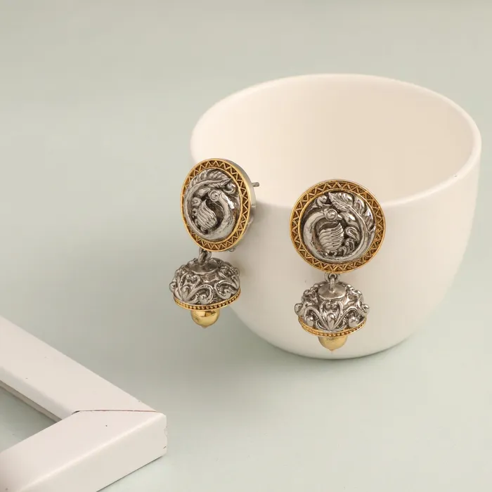 Nature Oxidized Silver Jhumki Earrings SILVER Earrings