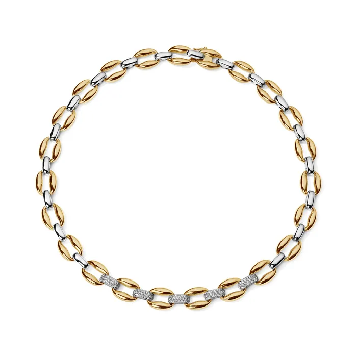 Necklaces SG Fine Gold and Pave Oval Link Necklace with 5 Pave Sections