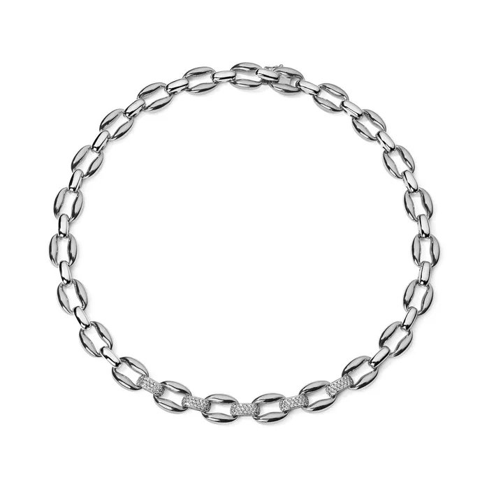 Necklaces SG Fine Gold and Pave Oval Link Necklace with 5 Pave Sections