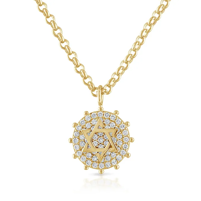 Necklaces SG Fine Pave Jewish Star Necklace with Gold Beads