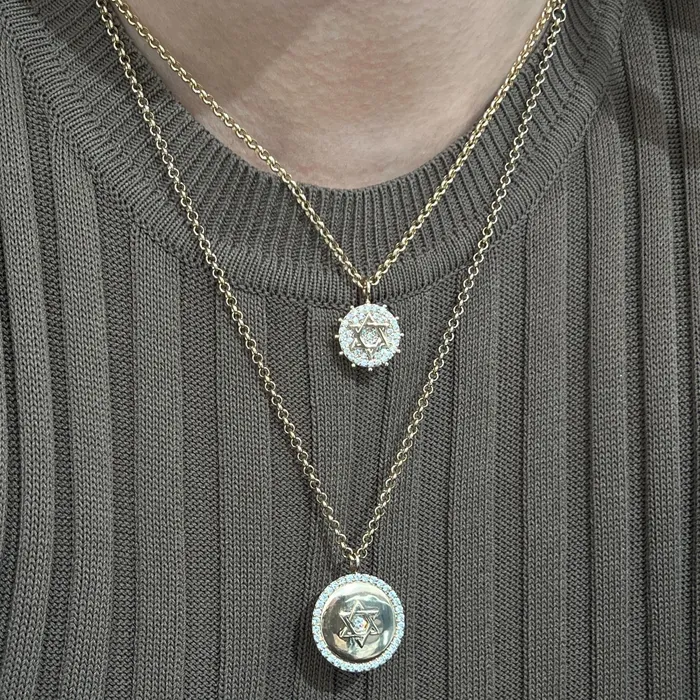 Necklaces SG Fine Pave Jewish Star Necklace with Gold Beads