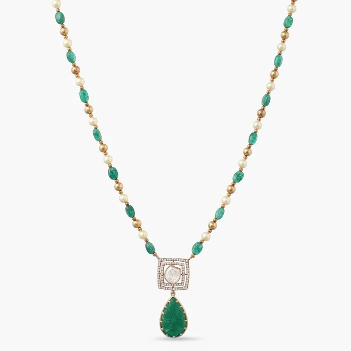 Necklaces SILVER Mystic Green Beaded Silver Moissanite Necklace