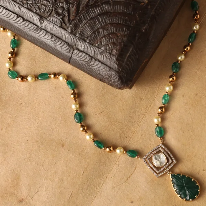 Necklaces SILVER Mystic Green Beaded Silver Moissanite Necklace