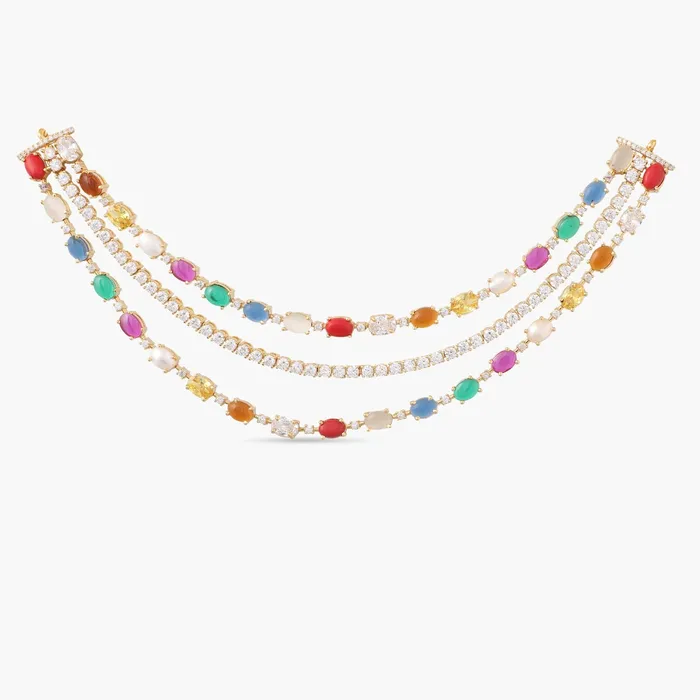 Necklaces SILVER Navaratna and CZ Layered Silver Necklace