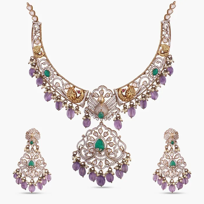 Necklaces SILVER Yasmin Moissanite Silver Hasli Necklace Set
