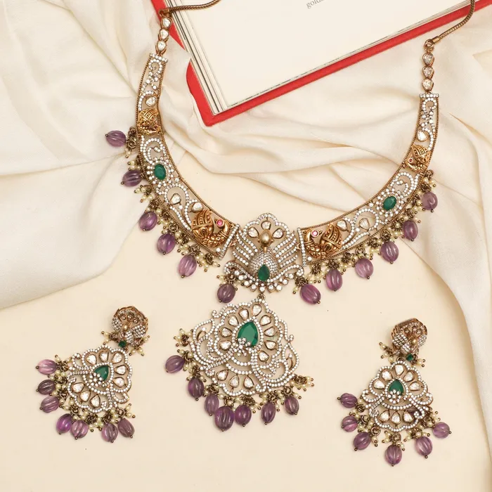 Necklaces SILVER Yasmin Moissanite Silver Hasli Necklace Set