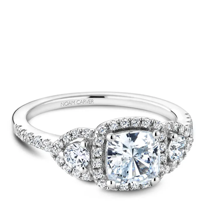Noam Carver White Gold 3Stone Diamond Engagement Ring Setting 051 CTW International Diamond Center Rings