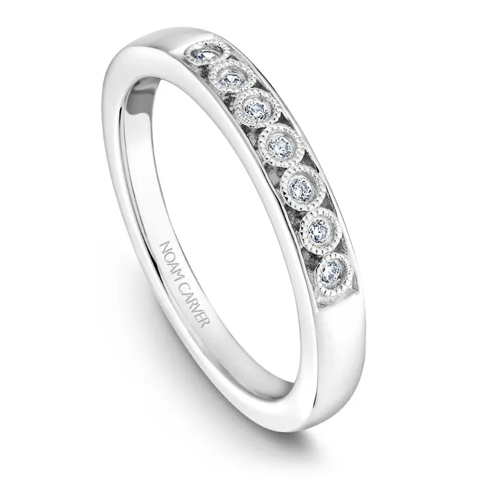 Noam Carver White Gold Bezel Set Halo Engagement Ring Setting with Milgrain 027 CTW International Diamond Center Rings
