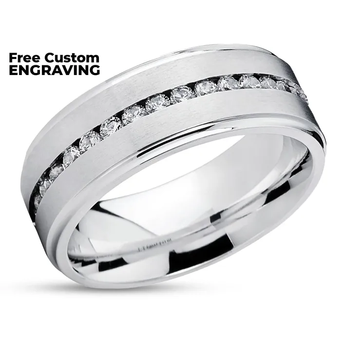 Rings Clean Casting Jewelry 8mm Titanium Wedding Band Mens Titanium Ring CZ Ring Wedding Band
