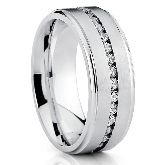 Rings Clean Casting Jewelry 8mm Titanium Wedding Band Mens Titanium Ring CZ Ring Wedding Band