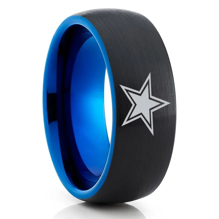 Rings Clean Casting Jewelry Blue Tungsten Wedding Band Football Ring Football Inspired Dallas Star Ring Rings Clean Casting Jewelry Blue Tungsten Wedding Band Football Ring Football Inspired Dallas Star Ring