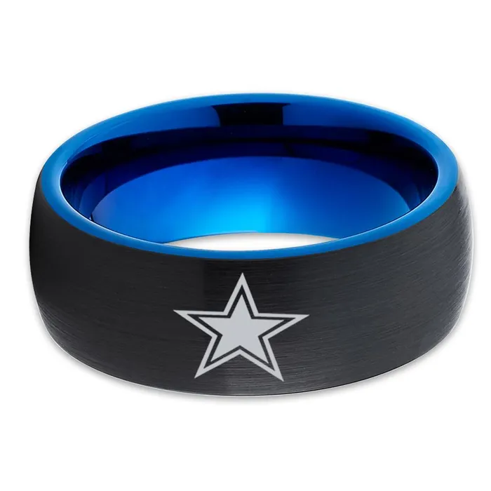 Rings Clean Casting Jewelry Blue Tungsten Wedding Band Football Ring Football Inspired Dallas Star Ring