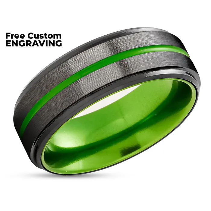 Rings Clean Casting Jewelry Green Tungsten Ring Green Wedding Band Gunmetal Wedding Ring Green Ring