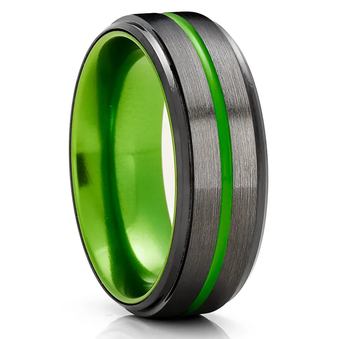 Rings Clean Casting Jewelry Green Tungsten Ring Green Wedding Band Gunmetal Wedding Ring Green Ring