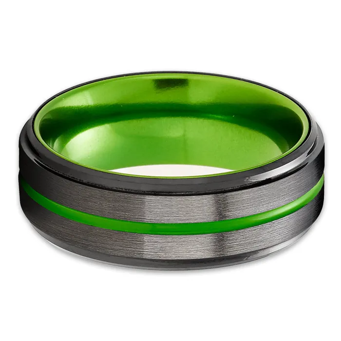 Rings Clean Casting Jewelry Green Tungsten Ring Green Wedding Band Gunmetal Wedding Ring Green Ring