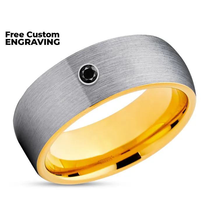 Rings Clean Casting Jewelry Yellow Gold Tungsten Ring Black Diamond Ring Tungsten Wedding Band Ring