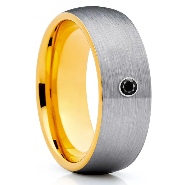 Rings Clean Casting Jewelry Yellow Gold Tungsten Ring Black Diamond Ring Tungsten Wedding Band Ring