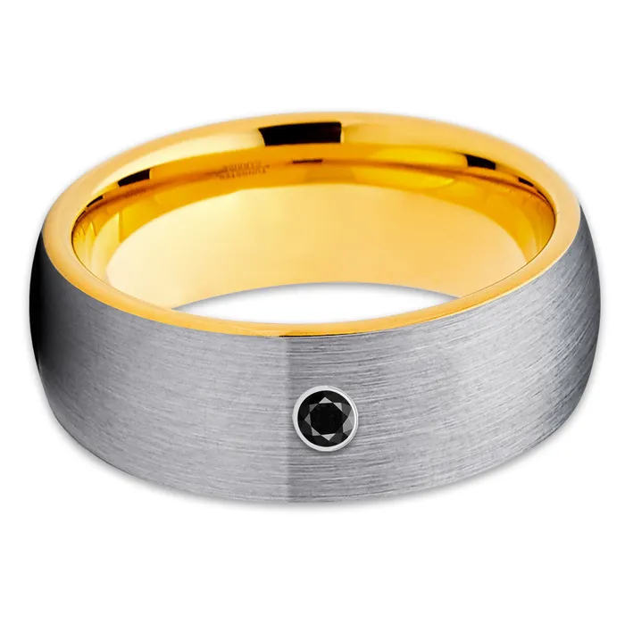 Rings Clean Casting Jewelry Yellow Gold Tungsten Ring Black Diamond Ring Tungsten Wedding Band Ring