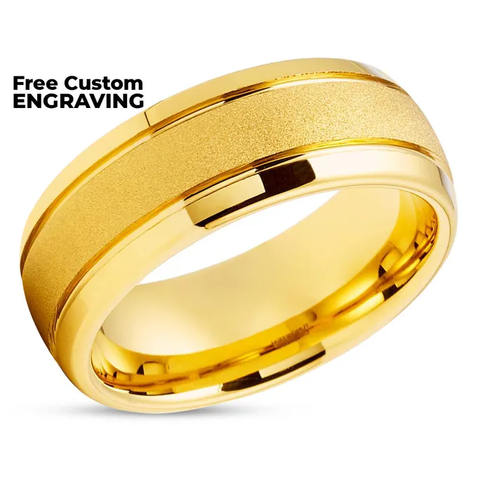 Rings Clean Casting Jewelry Yellow Gold Tungsten Wedding Ring 8mm Tungsten Wedding Band Tungsten Carbide