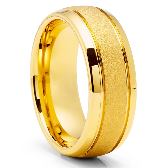 Rings Clean Casting Jewelry Yellow Gold Tungsten Wedding Ring 8mm Tungsten Wedding Band Tungsten Carbide