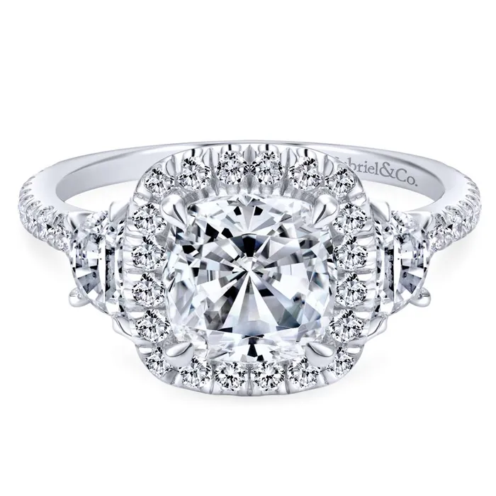 Rings International Diamond Center Gabriel Bridal Collection White Gold Diamond Cushion Cut Halo Engagement Ring with Accent Diamonds 091 ctw Rings International Diamond Center Gabriel Bridal Collection White Gold Diamond Cushion Cut Halo Engagement Ring with Accent Diamonds 091 ctw