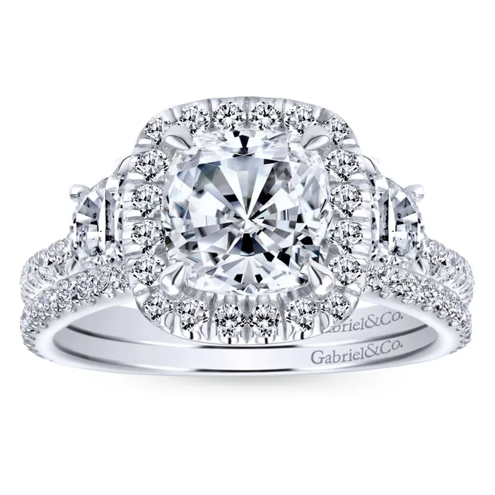 Rings International Diamond Center Gabriel Bridal Collection White Gold Diamond Cushion Cut Halo Engagement Ring with Accent Diamonds 091 ctw Rings International Diamond Center Gabriel Bridal Collection White Gold Diamond Cushion Cut Halo Engagement Ring with Accent Diamonds 091 ctw