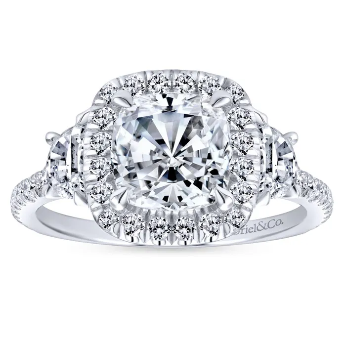 Rings International Diamond Center Gabriel Bridal Collection White Gold Diamond Cushion Cut Halo Engagement Ring with Accent Diamonds 091 ctw Rings International Diamond Center Gabriel Bridal Collection White Gold Diamond Cushion Cut Halo Engagement Ring with Accent Diamonds 091 ctw