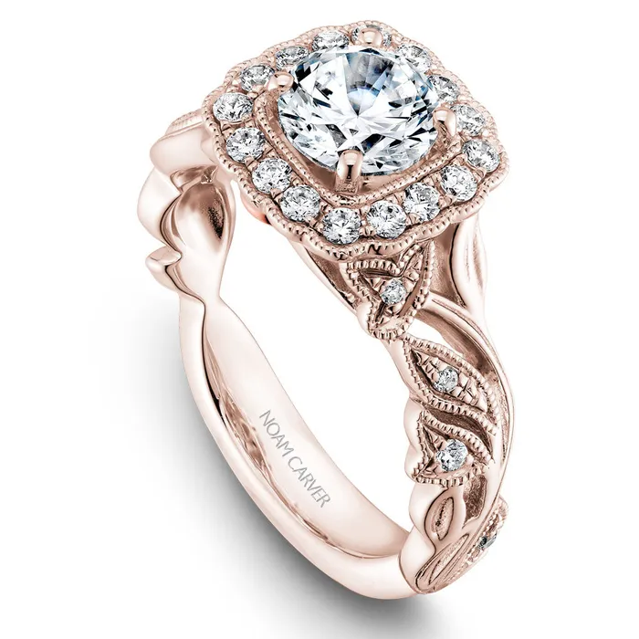 Rings International Diamond Center Noam Carver Rose Gold Halo Diamond Engagement Ring Setting with Floral Shank 030 CTW Rings International Diamond Center Noam Carver Rose Gold Halo Diamond Engagement Ring Setting with Floral Shank 030 CTW