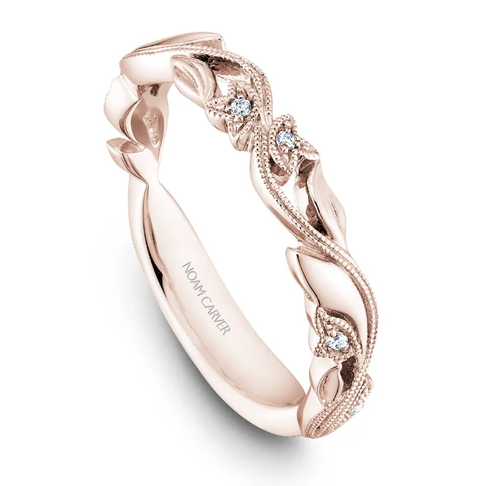 Rings International Diamond Center Noam Carver Rose Gold Halo Diamond Engagement Ring Setting with Floral Shank 030 CTW