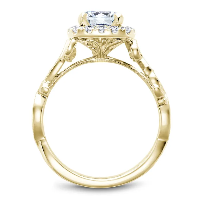 Rings International Diamond Center Noam Carver Yellow Gold Cushion Halo Engagement Ring Setting with Carved Shank 035 CTW