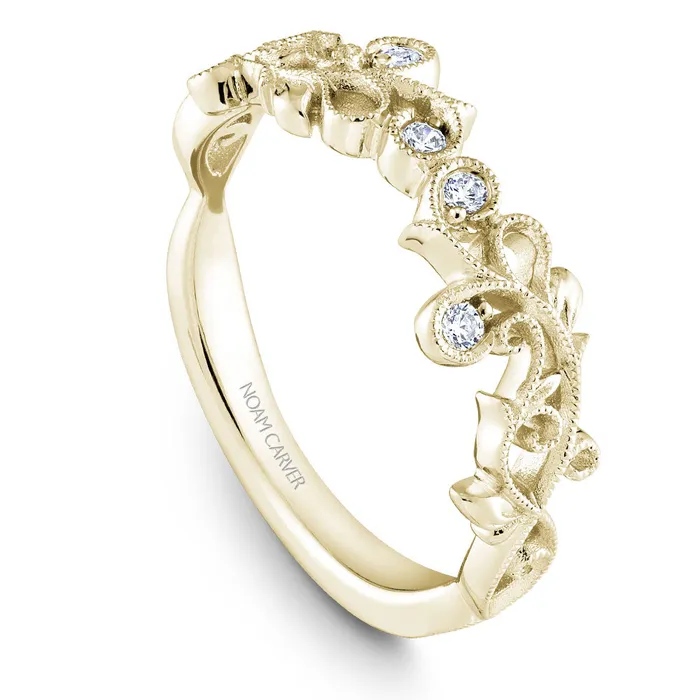 Rings International Diamond Center Noam Carver Yellow Gold Cushion Halo Engagement Ring Setting with Carved Shank 035 CTW