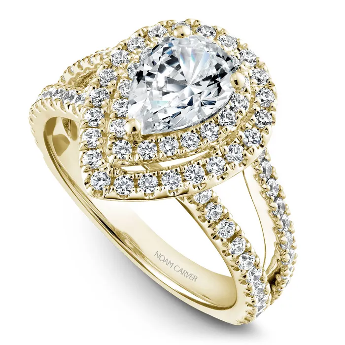 Rings International Diamond Center Noam Carver Yellow Gold Split Shank Pear Diamond Engagement Ring Setting with Double Halo 089 CTW Rings International Diamond Center Noam Carver Yellow Gold Split Shank Pear Diamond Engagement Ring Setting with Double Halo 089 CTW