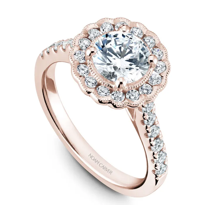 Rings Noam Carver Rose Gold Floral Halo Engagement Ring Setting 059 CTW International Diamond Center Rings Noam Carver Rose Gold Floral Halo Engagement Ring Setting 059 CTW International Diamond Center
