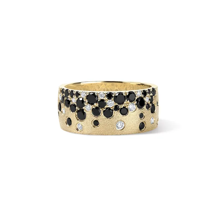 Rings SG Fine Scattered Black and White Diamond Wide Cigar Band