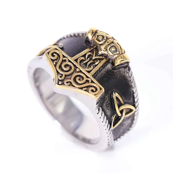 Rings Valhalla Vikings Viking Ring Goldtrimmed Mjolnir